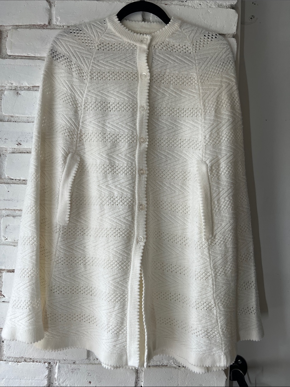 Women's Cream Button-Front Knit Sweater Poncho/Cape shawl